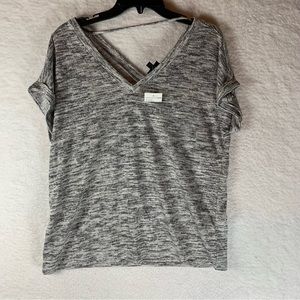 Bobeau Knotted Top Womens Medium Grey Space Dye‎ V Neck Short Sleeve NWT 5378